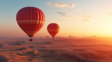 Fototapeta premium Hot air balloon adventure over desert landscape at sunrise aerial photography of tranquil environment