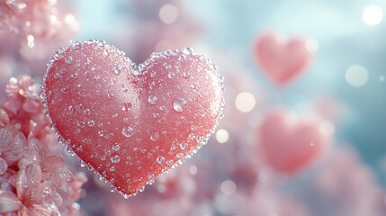 Obraz premium Dew-kissed heart amid blossoms in serene pastel landscape