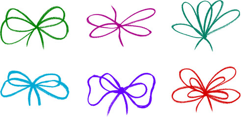 Gift Bow Ribbon Crayon Chalk Drawing Vector Set