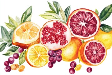 A colorful mix of fruits arranged on a plate, ideal for use in food or lifestyle illustrations