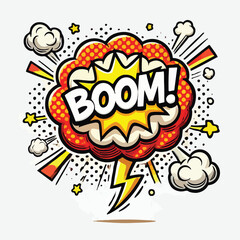 Cartoon comic sign burst cloud. Speech bubble, boom sign expression and   on a white background