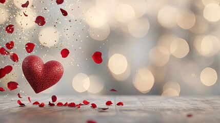 Obraz premium A Vibrant Red Heart Landing on a Shiny Surface - A Valentine's Day Celebration in a Romantic Setting
