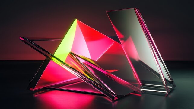 Vibrant geometric crystal structures with neon lighting