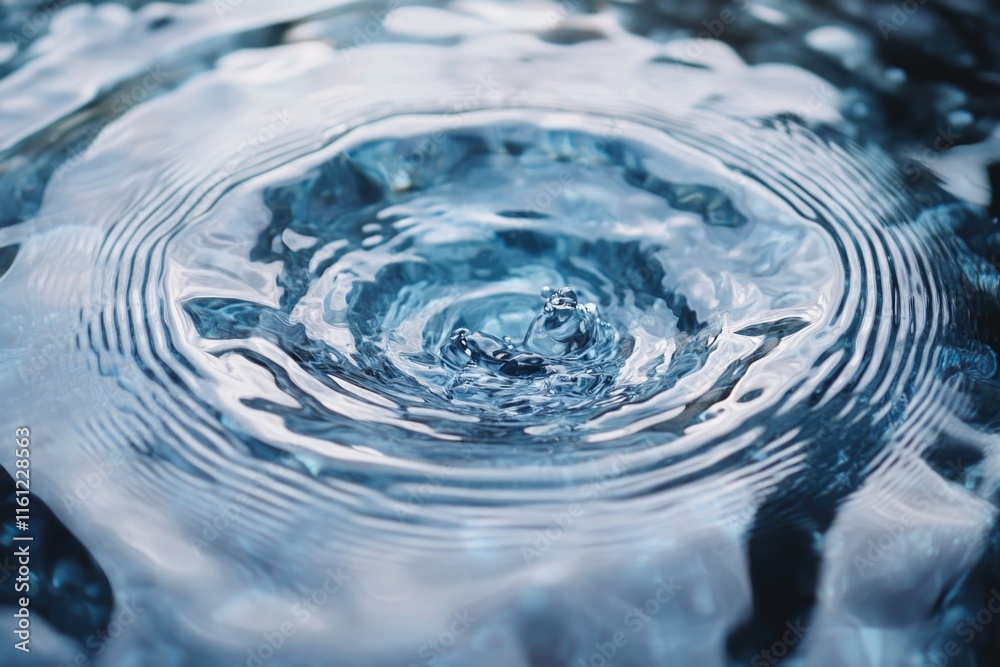 Poster a close-up view of a single water droplet suspended in a pool