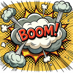Cartoon comic sign burst cloud. Speech bubble, boom sign expression and   on a white background