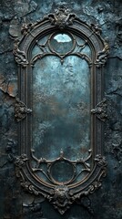 Fototapeta premium Ornate Antique Mirror on Distressed Wall - Gothic, Dark, Mystical Background