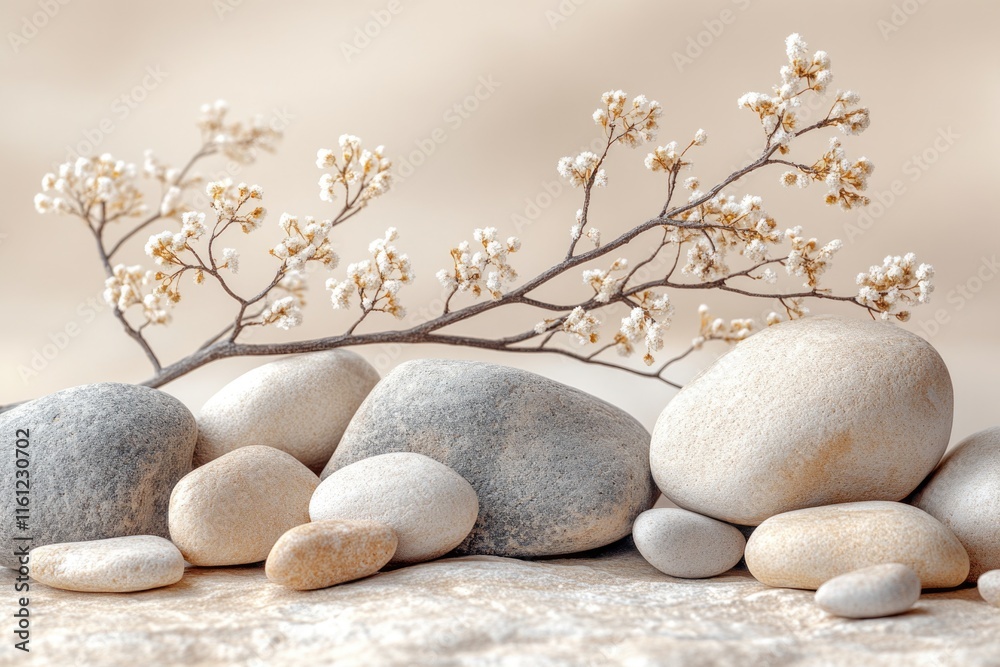 Poster a collection of rocks perched on a table