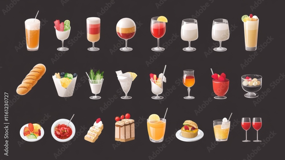 Poster A selection of beverages and treats on a dark background, great for use in advertisements or as a design element