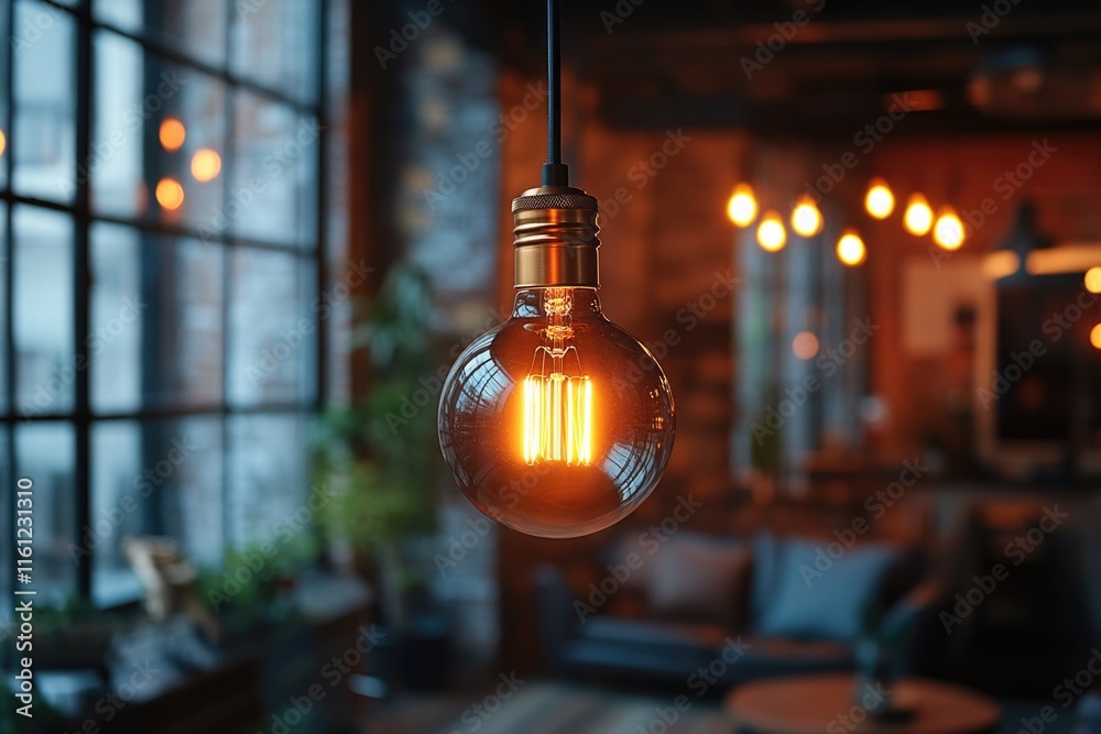 Poster a single light bulb hangs from the ceiling in a cozy room setting