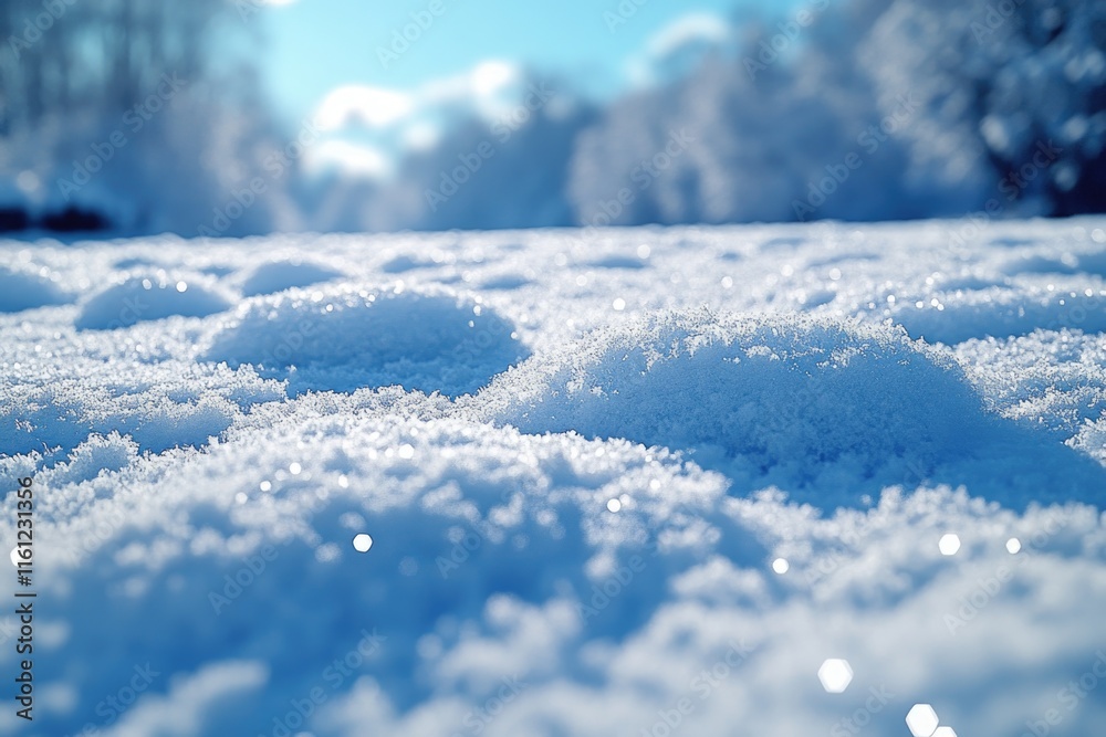 Poster a serene winter scene with a snow-covered field and distant trees