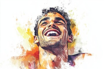 A person laughing with their eyes closed, conveying joy and happiness