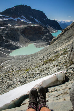 Hiking rest above Tupper lake in Garibaldi provincial park, BC