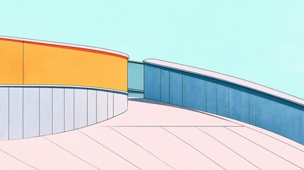 Obraz premium Vibrant Digital Illustration: Geometric Curves Gracefully Meet in Pastel Paradise. AI Generated