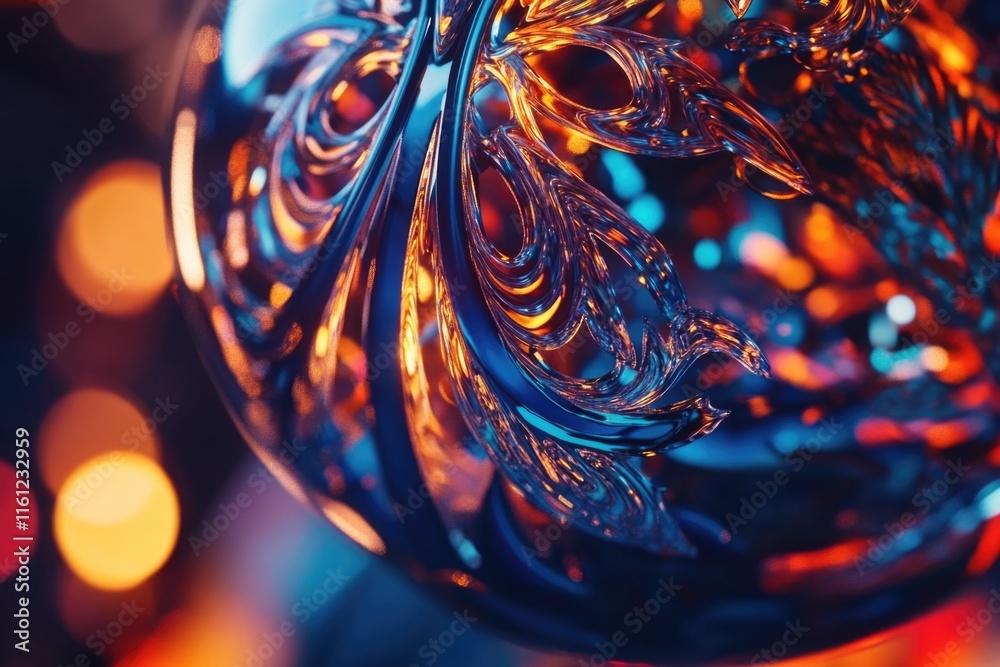 Poster a close-up view of a glass ball with lights shining through it, perfect for representing a festive a