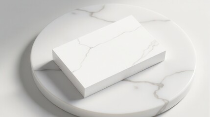 Elegant white business card on a marble slab with green leaves, showcasing minimalistic design and sophistication