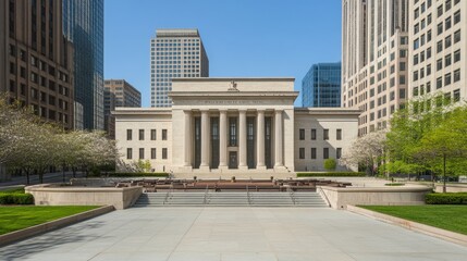 Fototapeta premium Federal Reserve building facade standing strong and secure, symbolizing economic stability and the central role of financial institutions in modern society