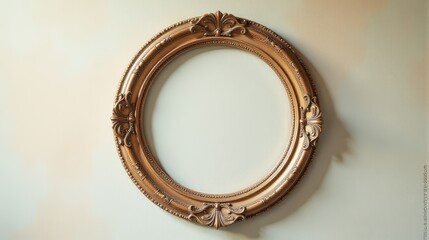 Obraz premium An ornate, oval, vintage picture frame with intricate detailing on a subtle beige background
