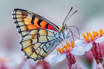 Obraz premium A close-up shot of a butterfly sitting on a colorful flower