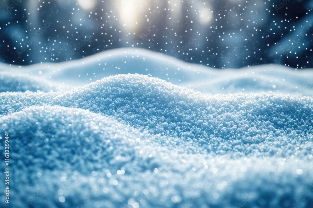 Poster A close-up shot of snowy ground with intricate patterns and textures