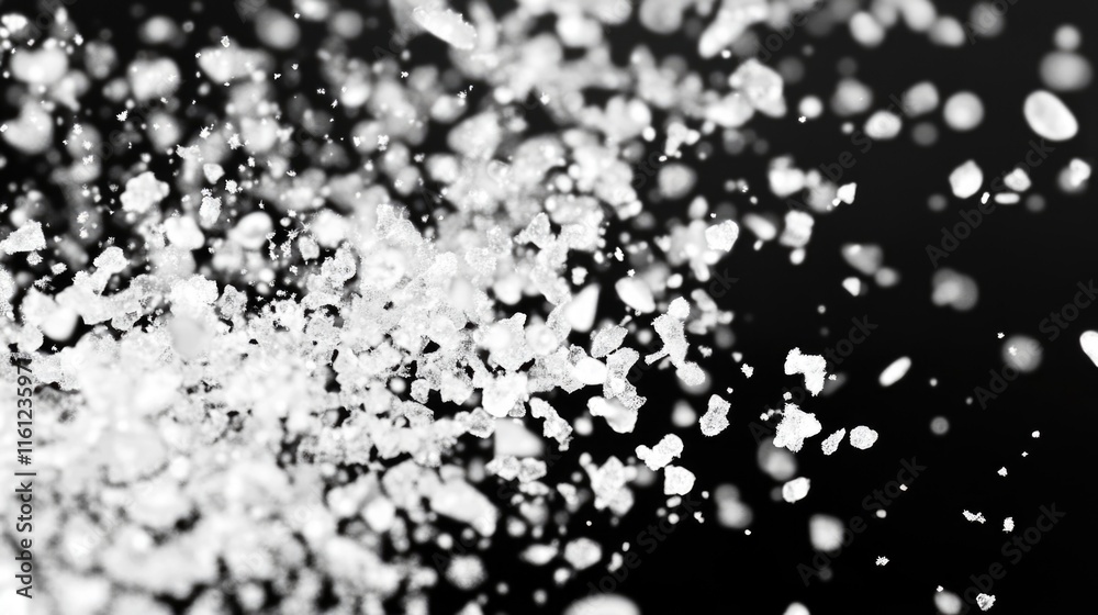 Wall mural A close-up shot of snowflakes falling in black and white