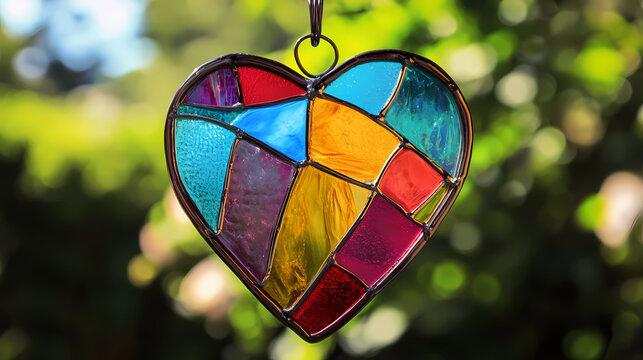 Colorful heart shaped stained glass suncatcher illustration. Suncatcher. Illustration