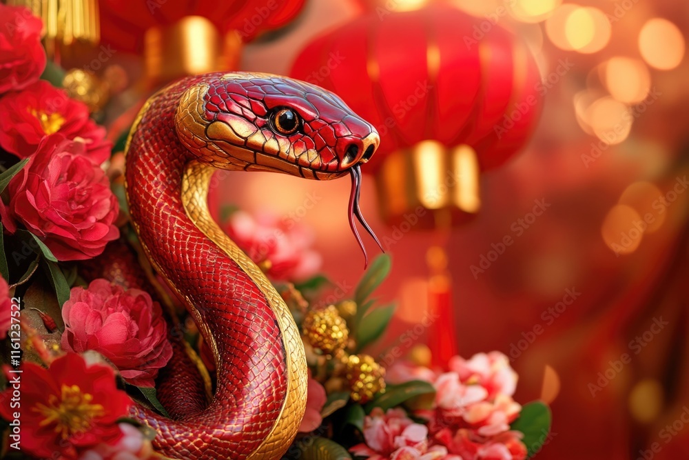 Aufkleber a decorative statue of a snake with intricate red and gold details