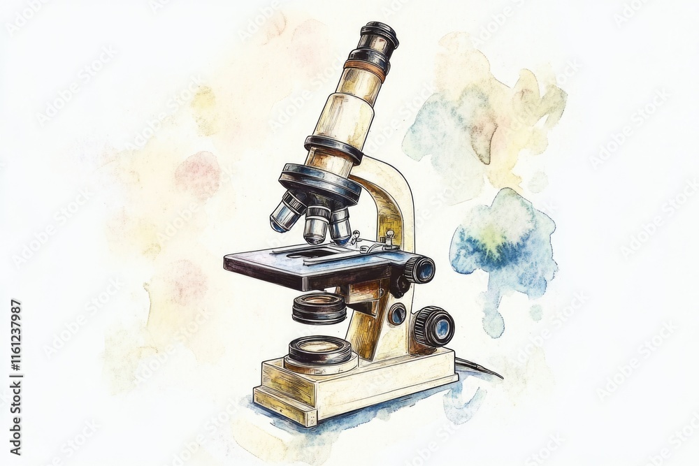 Poster a close-up image of a microscope on a white surface, ideal for scientific and educational uses
