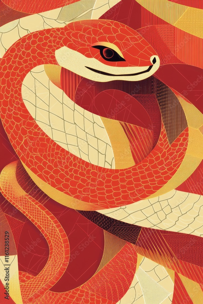 Poster A snake with its mouth open on a bright red background