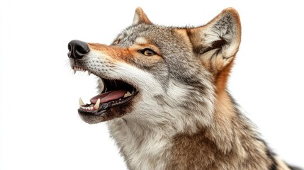 Fototapeta premium A close-up portrait of a wolf, showcasing its fierce expression and detailed fur.