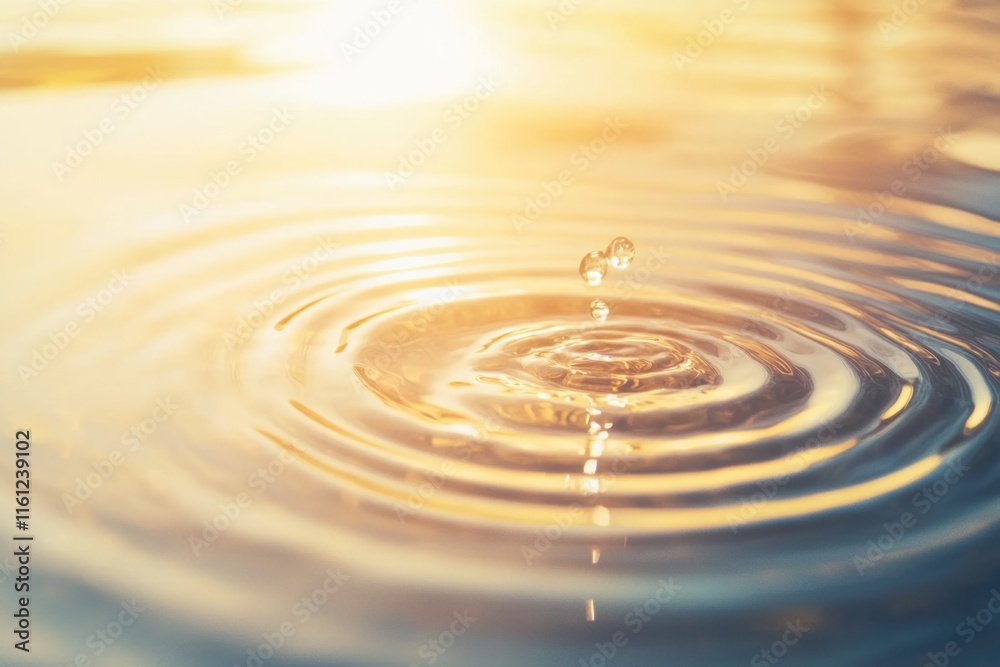 Poster close-up of a single water drop on the surface of a larger body of water, with rippling effects