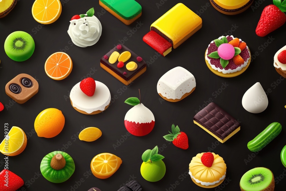 Poster A selection of various foods on a table for serving or display
