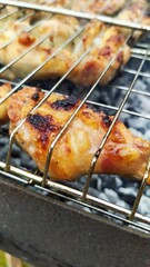 Grilled chicken meat during summer time in Belarus