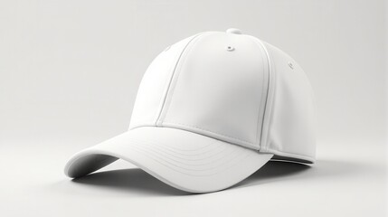 Simple white baseball cap on a clean white background showcases a minimalist design ideal for fashion and branding