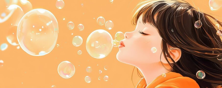 In the flat illustration, a young girl is seen happily playing with her adorable puppy in a playful and cute style, set against a pastel warm tone with a centered composition and a white background.