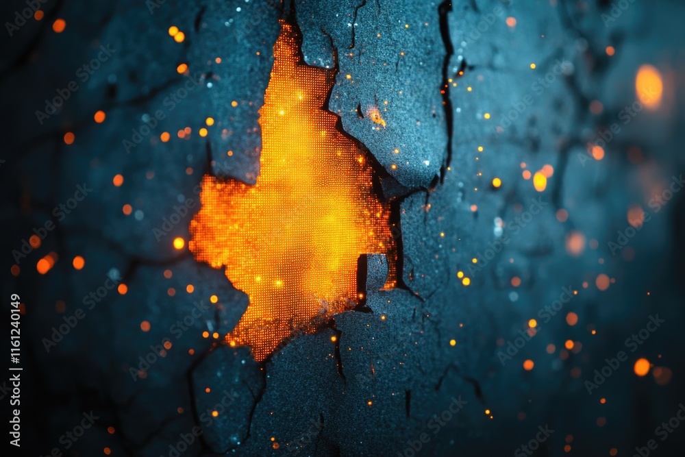 Aufkleber A close-up view of a cracked wall with rough textures and worn-out appearance, suitable for use in architecture, construction or design projects