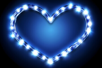 Heart with futuristic technology on blue neon background.