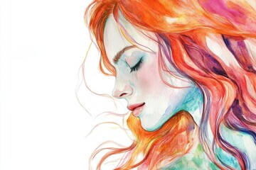 A portrait of a woman with long red hair, simple yet striking