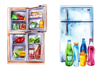 Obraz premium A colorful illustration of a fridge filled with groceries