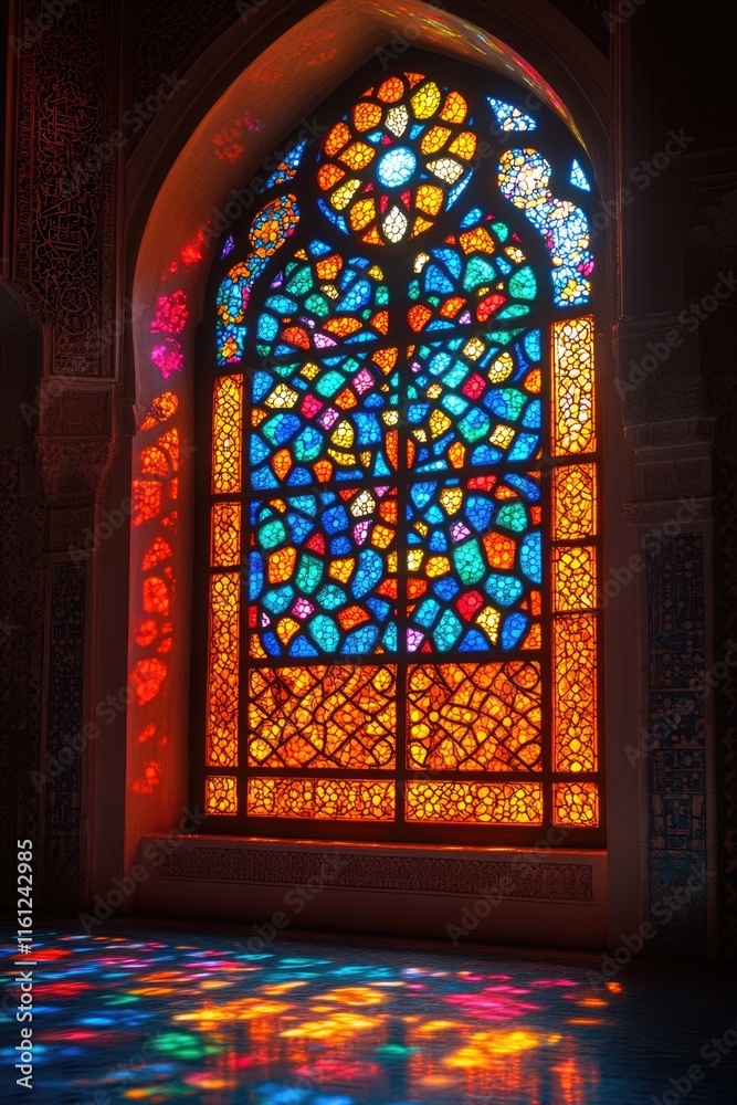 Aufkleber a large stained glass window in a building interior, showcasing colorful design and architecture