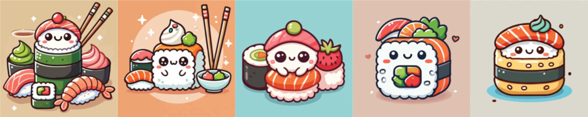 Vector collection of animated sushi from fresh tuna