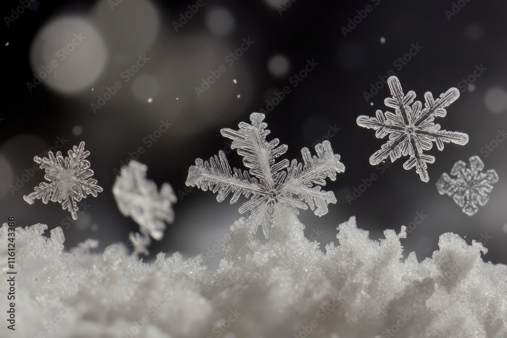 Aufkleber a cluster of snowflakes rests on top of a snowy mound