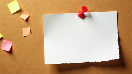 Blank white paper pinned on a corkboard with colorful sticky notes creates a vibrant and organized office setup