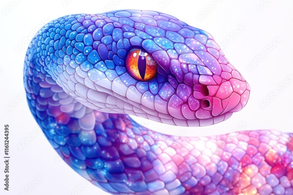 Poster a close-up shot of a vibrant snake's head, showcasing its texture and pattern