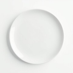 A pristine white plate sits on a plain white background, ready for a culinary creation.