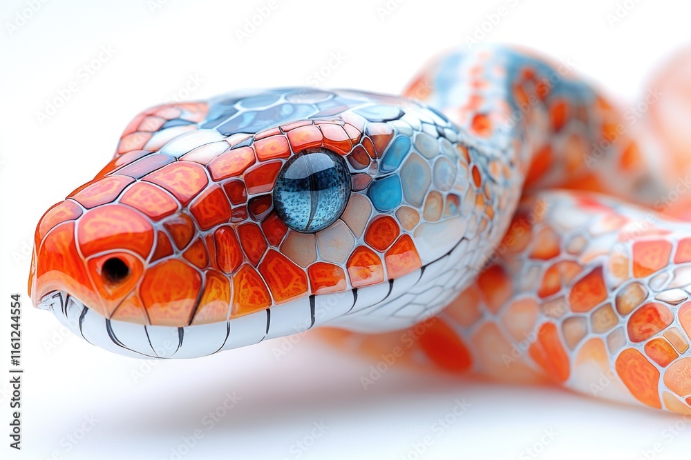 Poster A close-up view of a snake's head on a white surface, showing its texture and features