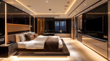 Luxury Hotel Suite Interior Design: Opulent Bedroom with Modern Amenities
