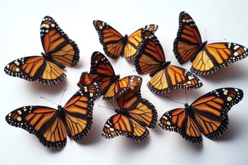 Obraz premium Group of butterflies perched on a white surface, suitable for decoration or illustration