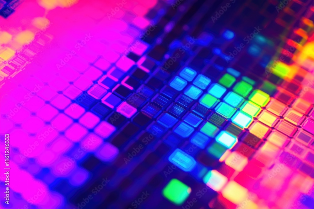 Poster A detailed view of a vibrant keyboard with various keys and buttons