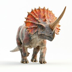Fototapeta premium A realistic depiction of a Triceratops dinosaur in a dynamic pose.