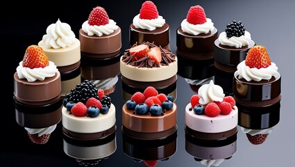 Stand with chocolate cupcakes on black background, Colorful Cup Cake